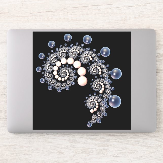 Adesivo Vinheta espiral de pérolas de marfim e azul (Computador)