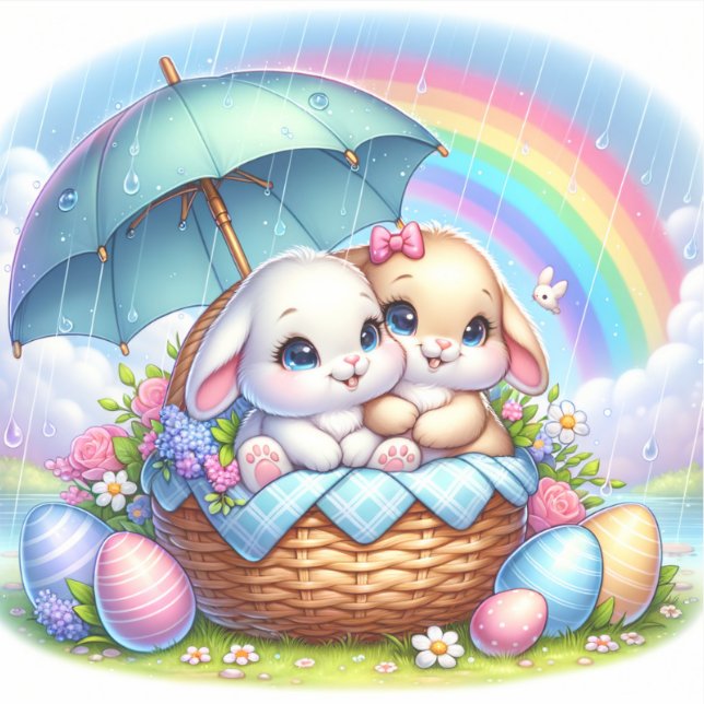 Adesivo Vinheta Floral de Coelho Cozinhado de Páscoa em Co (Frente)