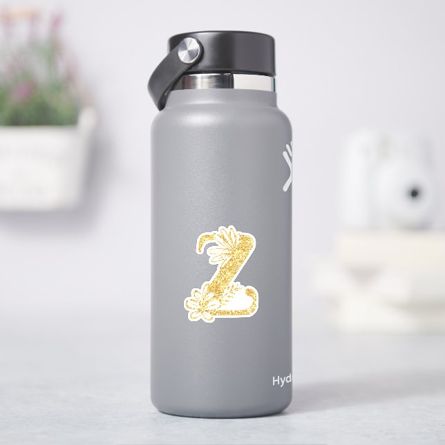 Adesivo Vinheta Floral Z Inicial para Largura Dourada Mono (HidroFlask)