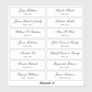 Adesivo Vinheta Número da Tabela Nomes de Convidado do Ca