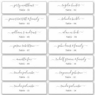 Adesivo Vinheta Número da Tabela Nomes de Convidado do Car