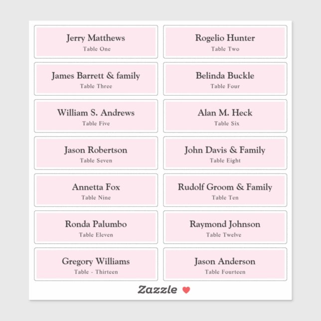 Adesivo Vinheta Número da Tabela Nomes de Convidado do Car (Folha)