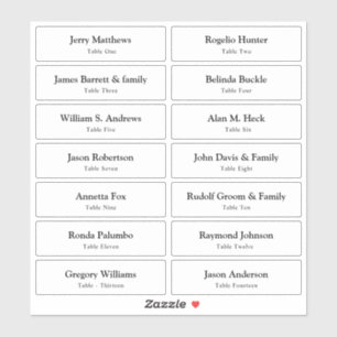 Adesivo Vinheta Número da Tabela Nomes de Convidado do Car