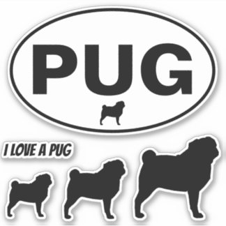 Adesivo Vinheta Oval PUG e vinil-Sticker Silhouettes