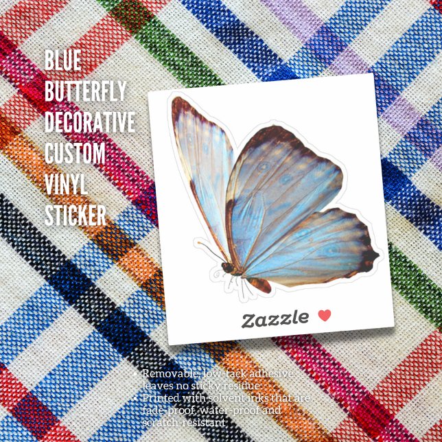 Adesivo Vinheta Personalizada Decorativa de Borboleta Azul (Blue Butterfly Decorative Custom Vinyl Sticker)