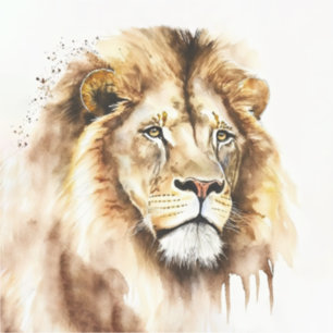 Adesivo Vinheta Quadrada Lion de Aquarela Majestosa
