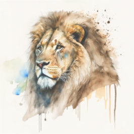 Adesivo Vinheta Quadrada Lion de Aquarela Majestosa
