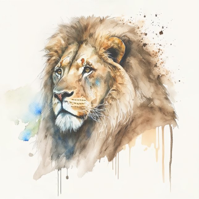 Adesivo Vinheta Quadrada Lion de Aquarela Majestosa (Frente)