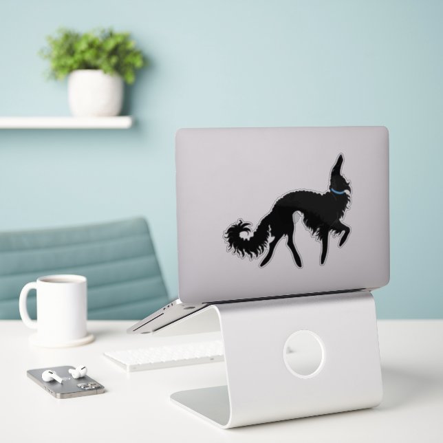 Adesivo Vinheta transparente borzoi-Balé preto (Laptop na mesa)