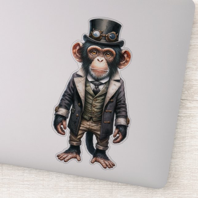 Adesivo Vinheta transparente Chimpanzé Steampunk (Detalhe)