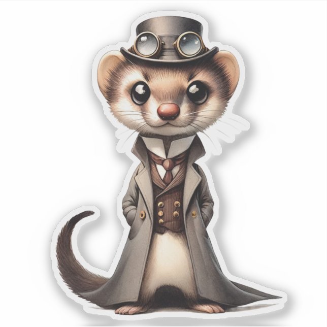 Adesivo Vinheta Transparente Ferret Steampunk (Frente)