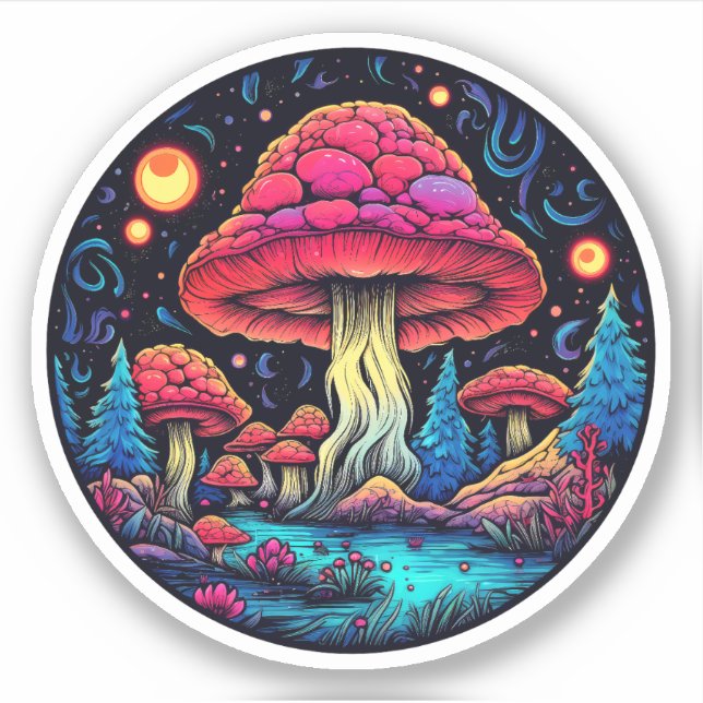 Adesivo Vinheta Trippy Mushroom: Uma Delícia Psicodélica (Frente)