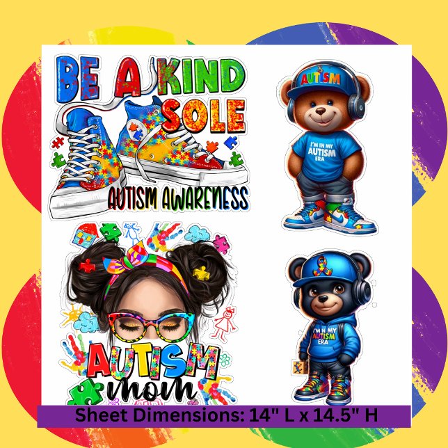 Adesivo Vinheta-Vinheta-Vinheta-Autismo - Grande (Embrace the spirit of Autism Awareness Month with our vibrant, Extra-Large 14" x 14" sticker sheets,)
