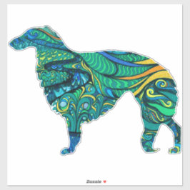 Adesivo Vinheta-vinil de Borzoi Die Cut Pintada Teal