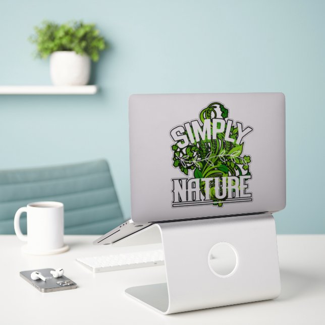 Adesivo Vinheta vinil de natureza simples (Laptop na mesa)