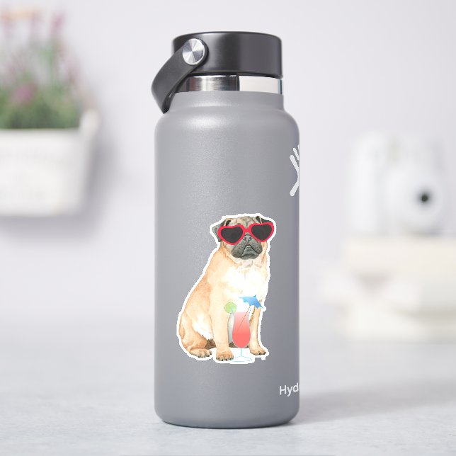 Adesivo Vinheta-Vinil de Summer Pug (HidroFlask)
