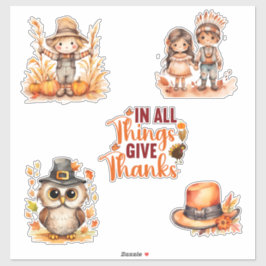 Adesivo Vinhetas Aquarelas Bonitas De Ação De Graças