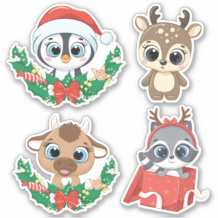 Adesivo Vinhetas de animais de Natal bonitas