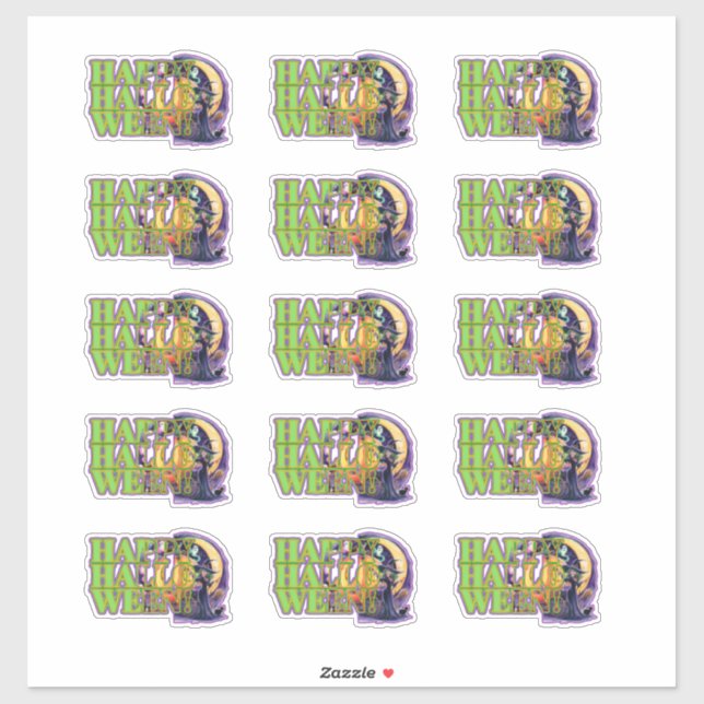 Adesivo Vinhetas de bruxas de Halloween com imagens separa (Folha)