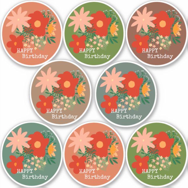 Adesivo Vinhetas de buquê de flor de aniversário FELIZMENT (Frente)