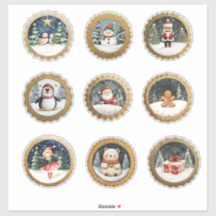 Adesivo Vinhetas de Natal Douradas circulares e selos de e