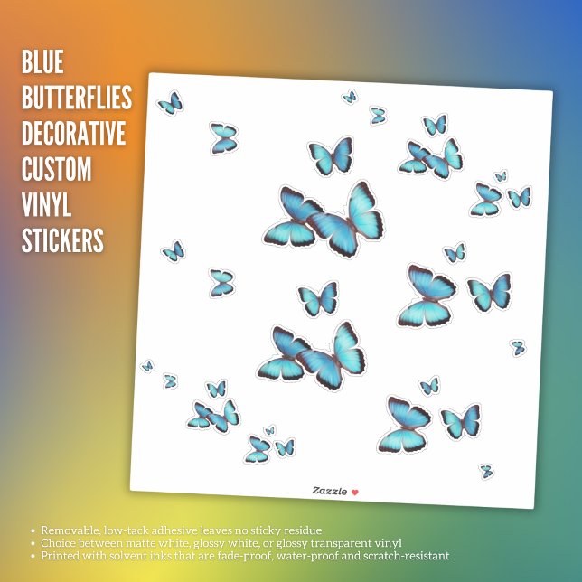 Adesivo Vinhetas de vinilo personalizadas decorativas com  (Blue Butterflies Decorative Custom Vinyl Stickers)