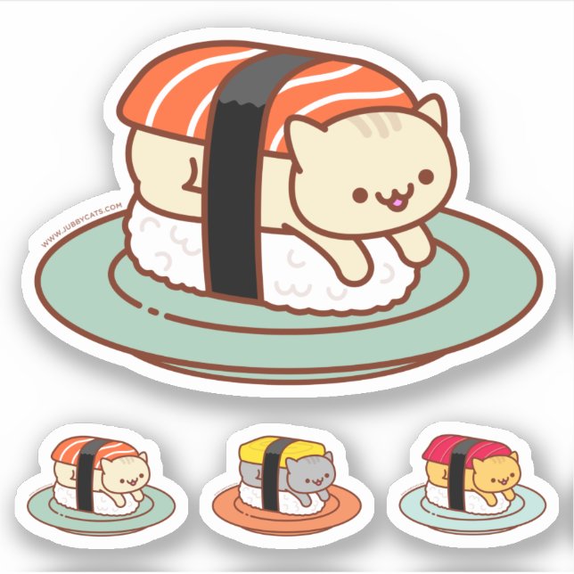 Adesivo Vinhetas engraçadas - GATOS SUSHI - SALMÃO (Frente)