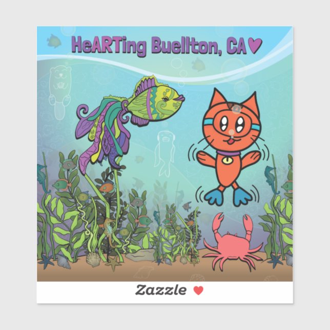 Adesivo Vinil Sticker - Scuba Cat - Buellton.Art (Folha)