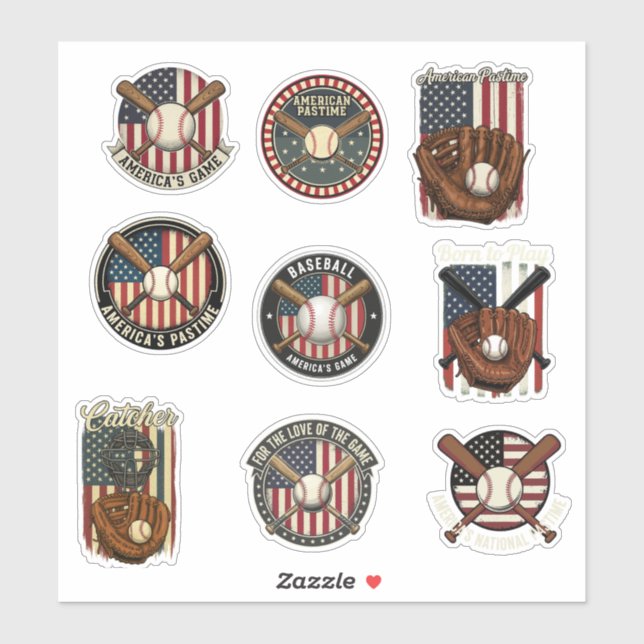 Adesivo Vintage American Baseball Patriotic Pastime Sports (Folha)