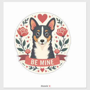 Adesivo Vintage Be Mine Corgi Dia dos Namorados Floral Art
