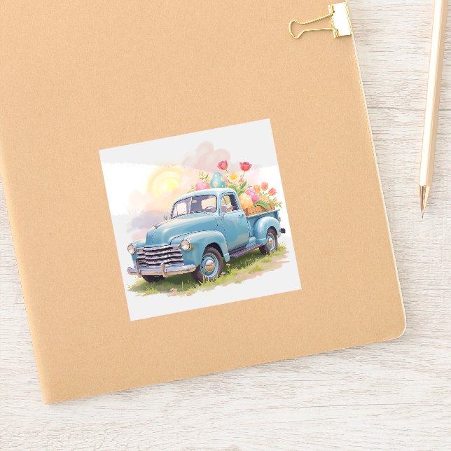 Adesivo Vintage Blue Truck with Easter Eggs & Tulips (Notebook)