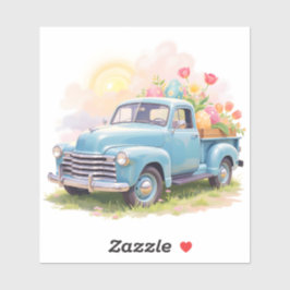Adesivo Vintage Blue Truck with Easter Eggs & Tulips