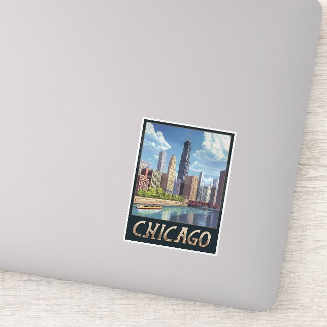 Adesivo Vintage Chicago City Skyline (Detalhe)