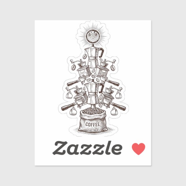 Adesivo Vintage Coffee Tree Illustration – Barista Espress (Folha)