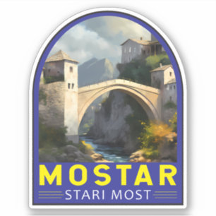 Adesivo Vintage de pintura a óleo de Mostar Stari Most Via