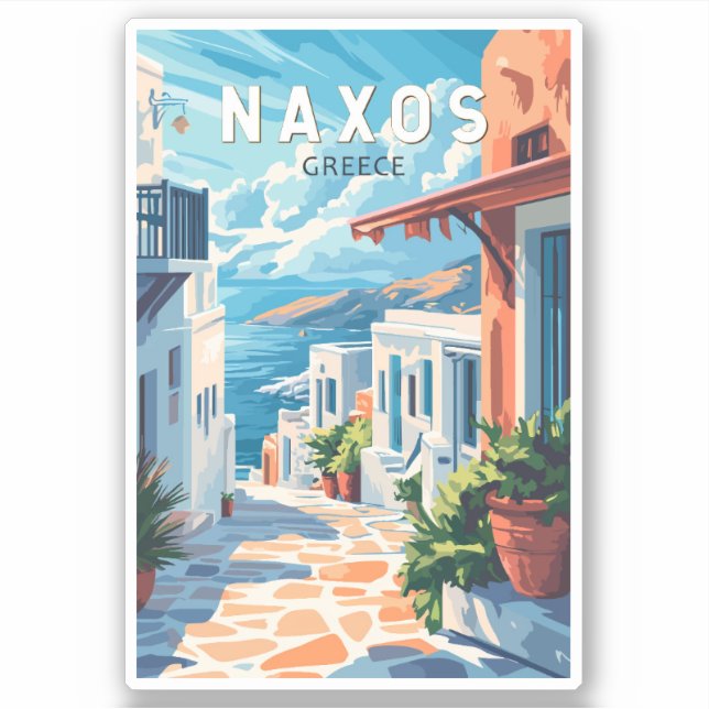 Adesivo Vintage de Viagem de Grécia de Naxos (Frente)