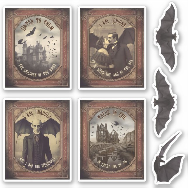 Adesivo Vintage Dracula Gothic Retro Halloween Favor (Frente)