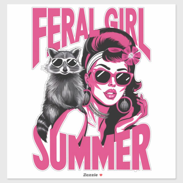 Adesivo Vintage Feral Girl Summer Ogambm Funny Raccoon (Folha)