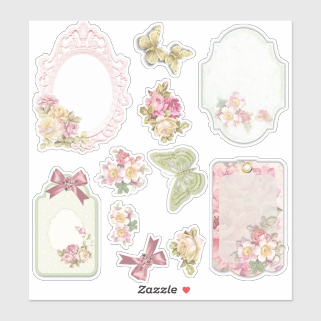 Adesivo Vintage Floral Ephemera Scrapbook Sticker Sheet  (Folha)