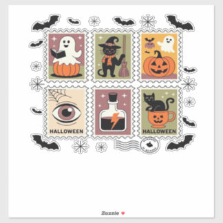 Adesivo Vintage Halloween Cat Postage Stamp Collection T-s