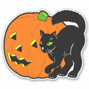 Adesivo Vintage Halloween Desorte Black Cat and Pumpkin