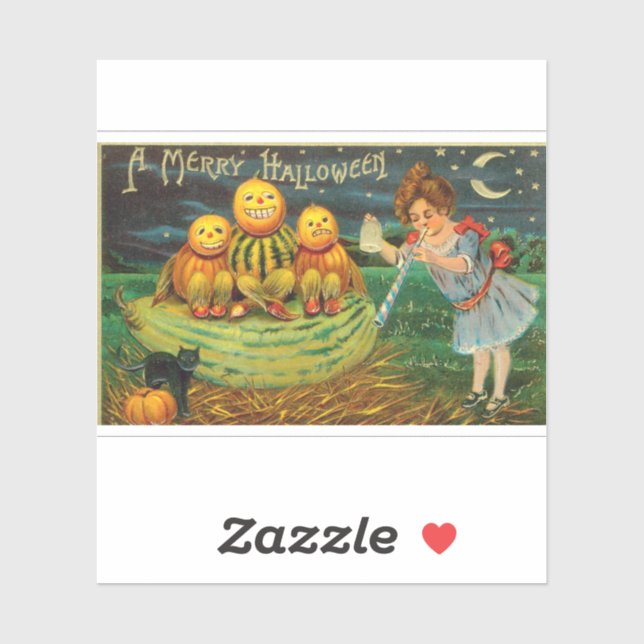 Adesivo Vintage Halloween Girl com Pumpkins (Folha)