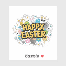 Adesivo Vintage Happy Easter Colorful Bunny Sticker