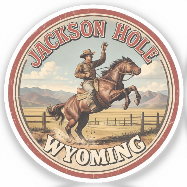 Adesivo Vintage Jackson Hole Bucking Bronco wyoming gits (Frente)