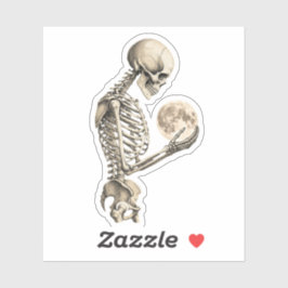 Adesivo Vintage Moonlight Skeleton Holding Full Moon Gothi