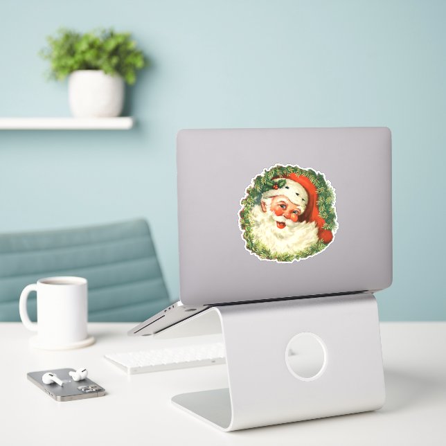 Adesivo Vintage Papai Noel com Pine Wreath (Laptop na mesa)