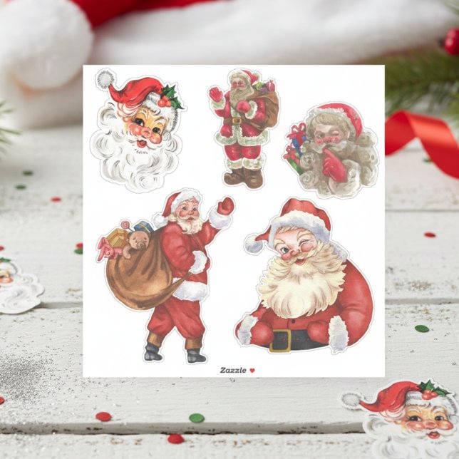 Adesivo Vintage Papais noeis Stickers (Five Vintage Santa Stickers)