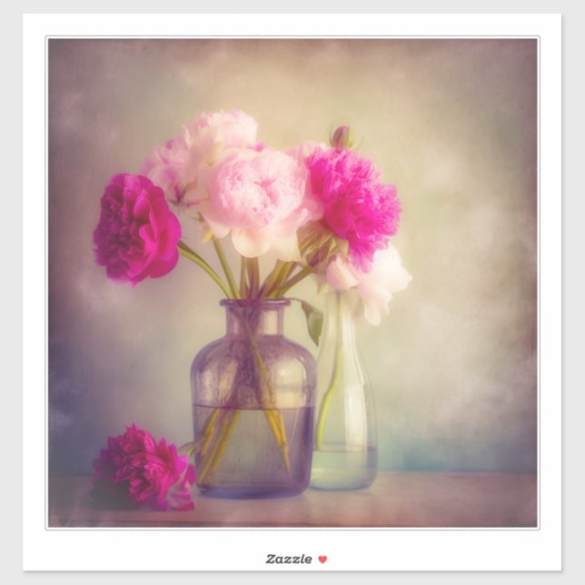 Adesivo Vintage Peony Bouquet in Glass Vases (Folha)