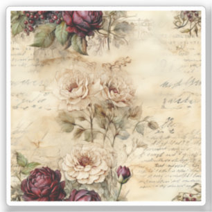 Adesivo Vintage - Pergaminho - Carta de Amor com Flores (7