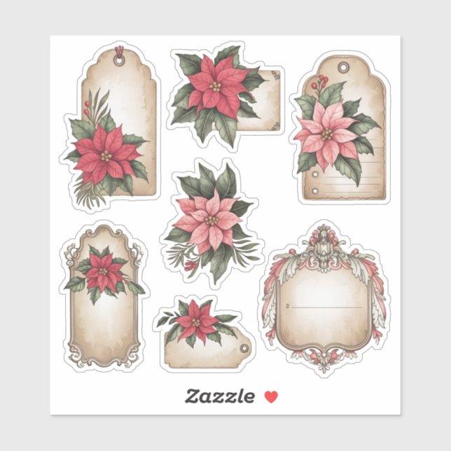 Adesivo Vintage Poinsettia Christmas Ephemera Stickers (Folha)